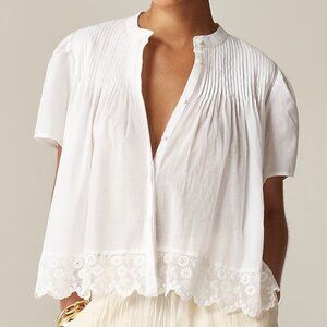 J. Crew Lace-trim pintuck top in cotton voile Size L